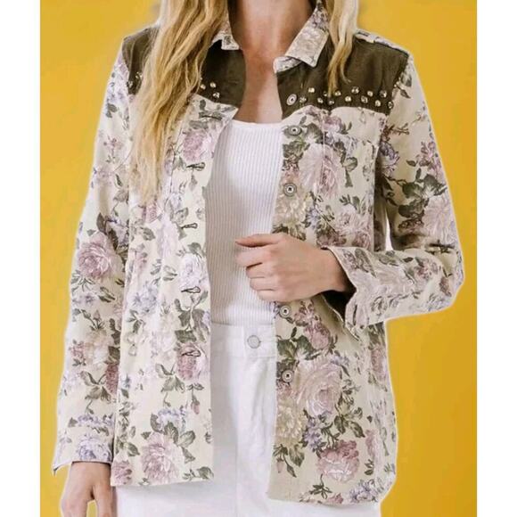 English Rose Floral Studded Jacket Medium New Excellent A114 Flawless - Picture 1 of 5